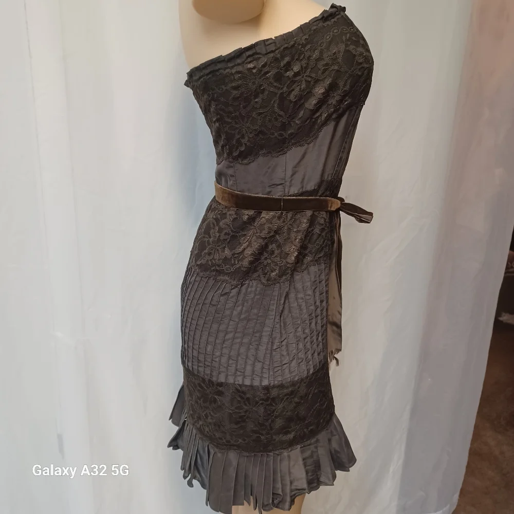 Banana Republic Women Size 4 Brown Strapless Sundress Pleated Cocktail - Picture 5 of 13